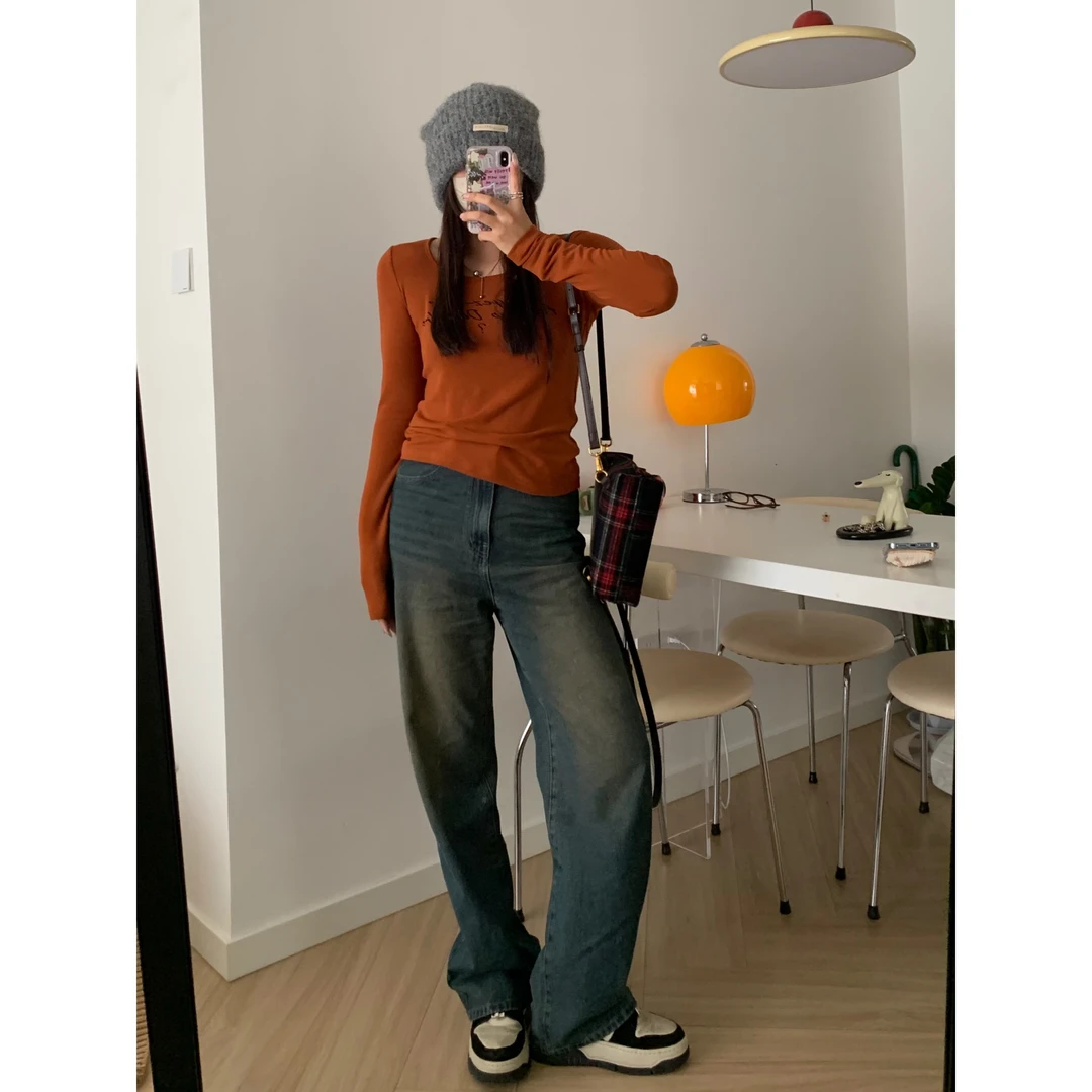 【清清no退换】宅宅athome//复古玩家~水洗百搭宽松显瘦直筒牛仔裤