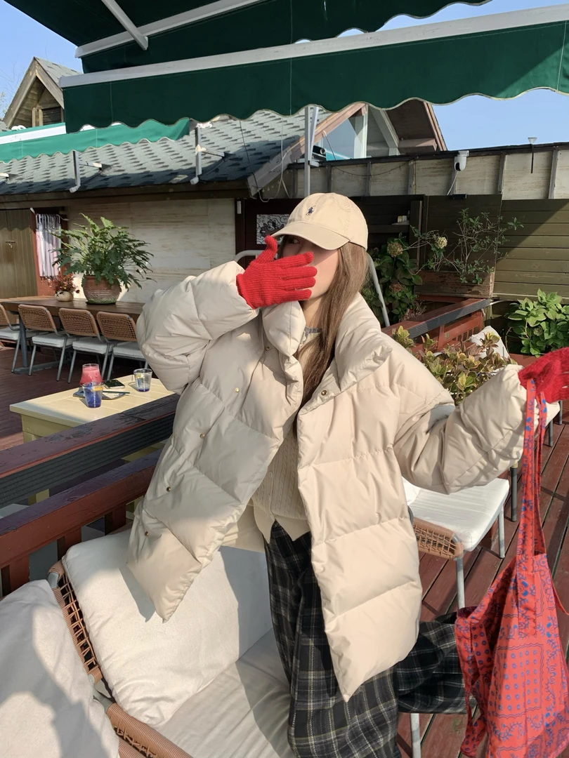 【清清no退换】宅宅athome//南韩小暖宝 韩系立领90白鸭绒羽绒服