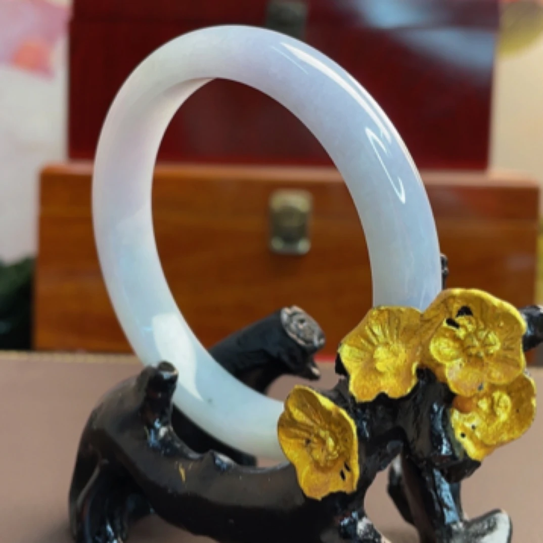 缅甸天然A货翡翠糯冰种春彩紫罗兰飘花手镯冰润细腻完美62-63圈口