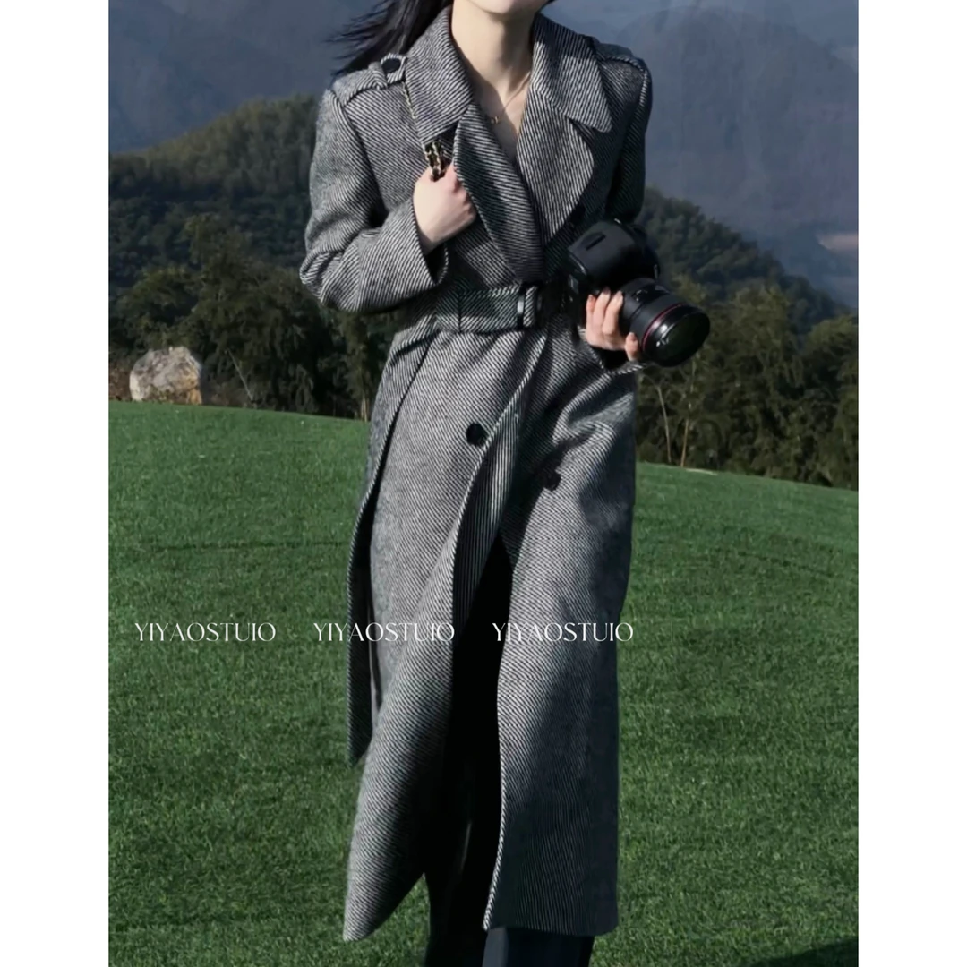 【亦瑶定制】法夜风情 秋冬高端轻奢气质时尚女款风衣大衣3DWYZ2728