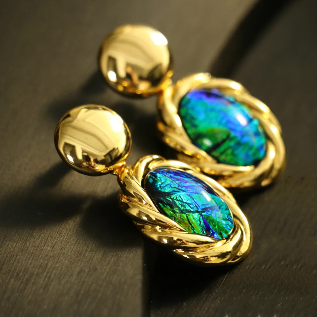 铜合金耳饰 幻彩高级感大气椭圆中古风耳环U279