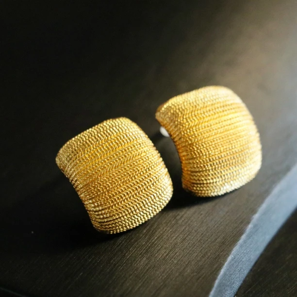 铜合金耳饰 复古中古风拉丝几何耳钉港风感气质耳钉纹理耳钉