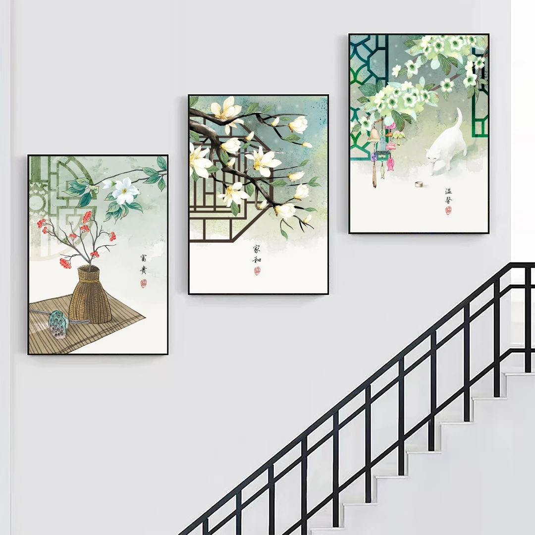 现代简约楼梯间装饰画餐厅三联挂画小清新客厅沙发背景墙三联壁画