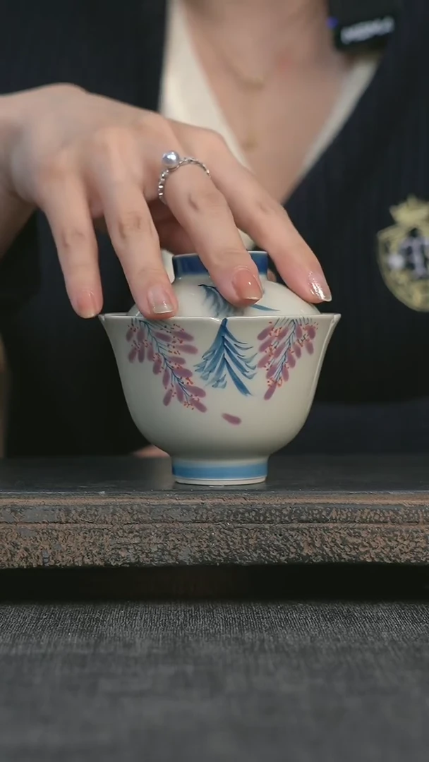 【闪购商品】AA紫藤莲花盖碗@@D0422