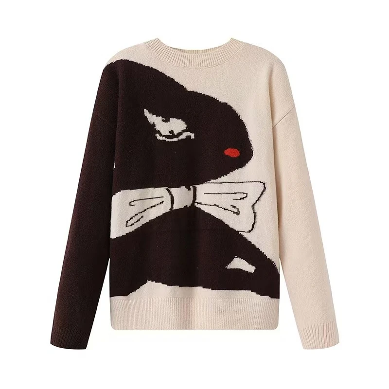 现货2024冬季新款于明加同款甜美风大兔子提花针织衫 HMC35650313