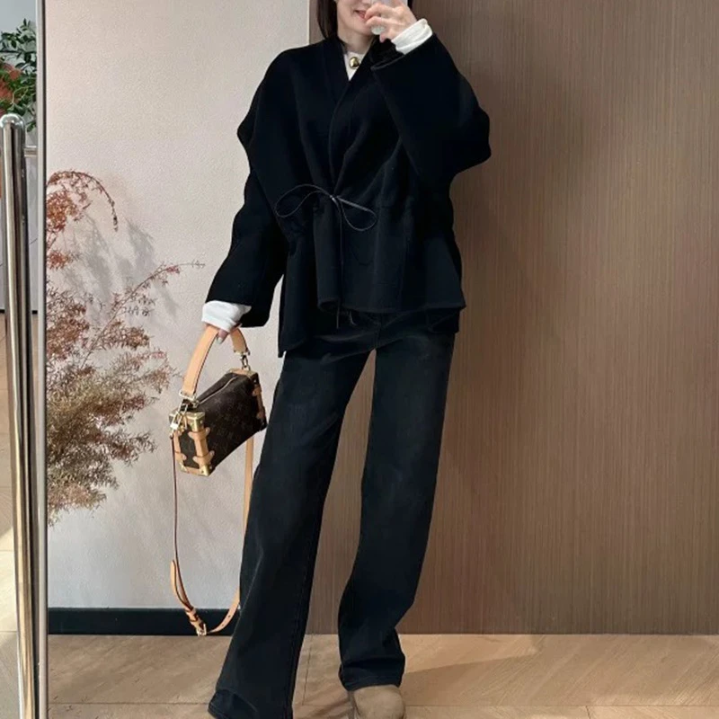 毛呢外套2024秋冬季新款气质百搭东方感收腰双面呢外套EBD3COT005