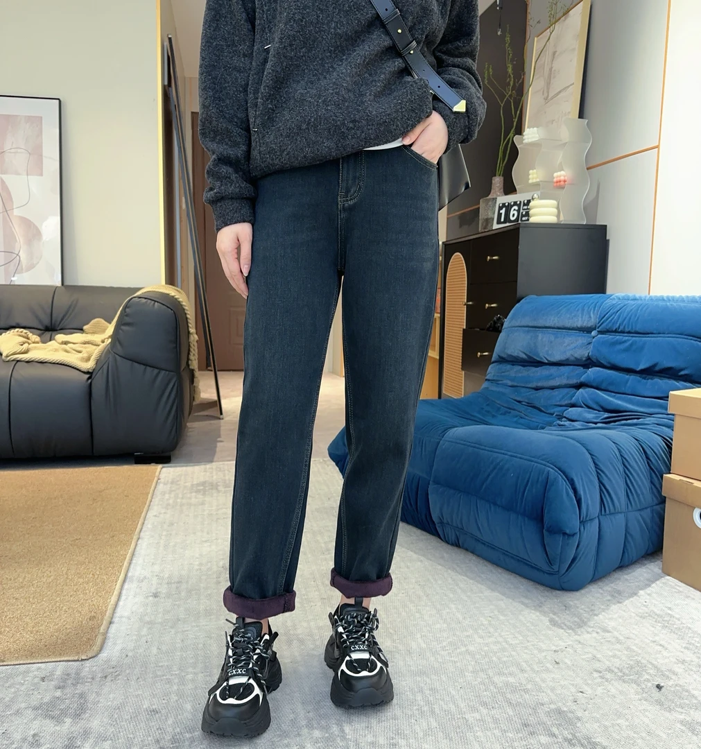 【厚绒老爹裤】2024秋冬新款简约显瘦红标厚绒百搭老爹裤 N2390