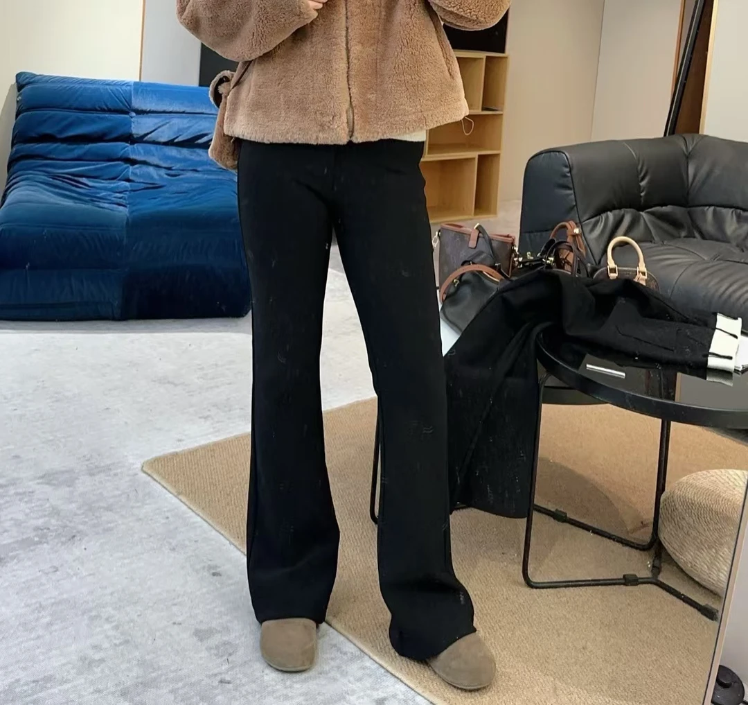 【人鱼裤】2024冬新款拼色腰边显瘦西裤面料加厚绒微喇裤 KX6610