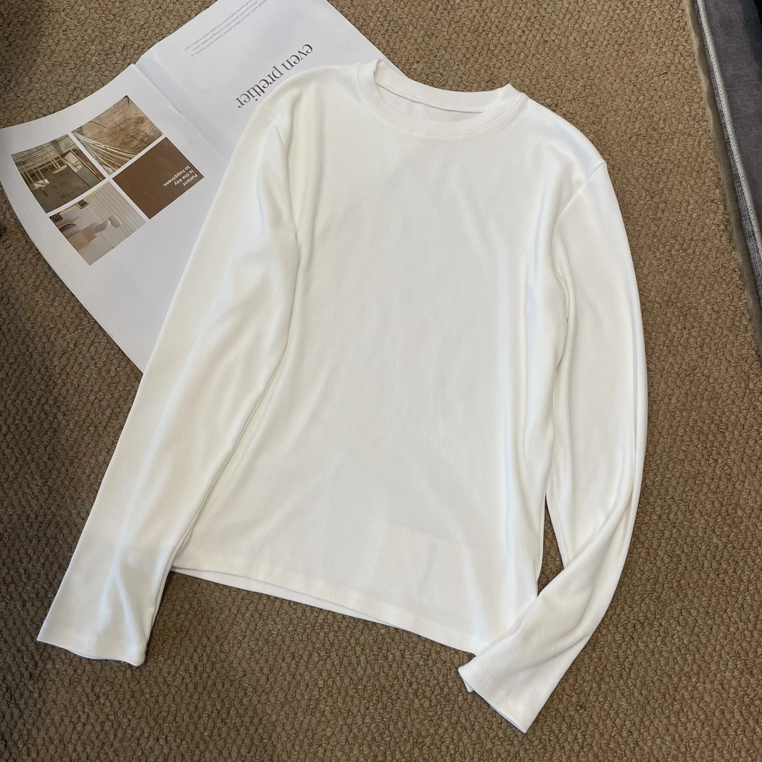 【欧加粒粒】秋冬季新款百搭长袖立领螺纹磨毛正肩打底衫 L24093036