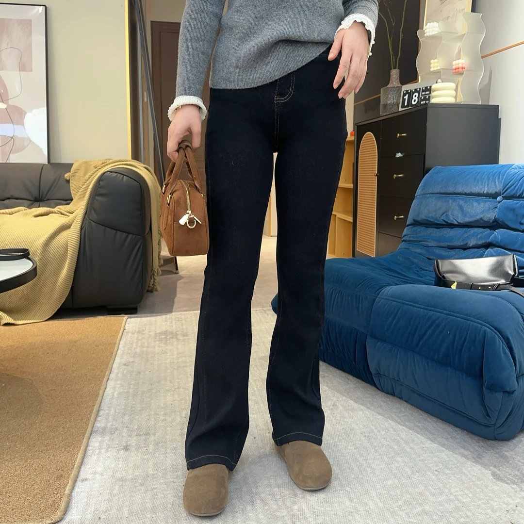 【平口袋微喇】2024冬季新百搭平口袋显瘦磨毛加绒牛仔微喇裤 W992