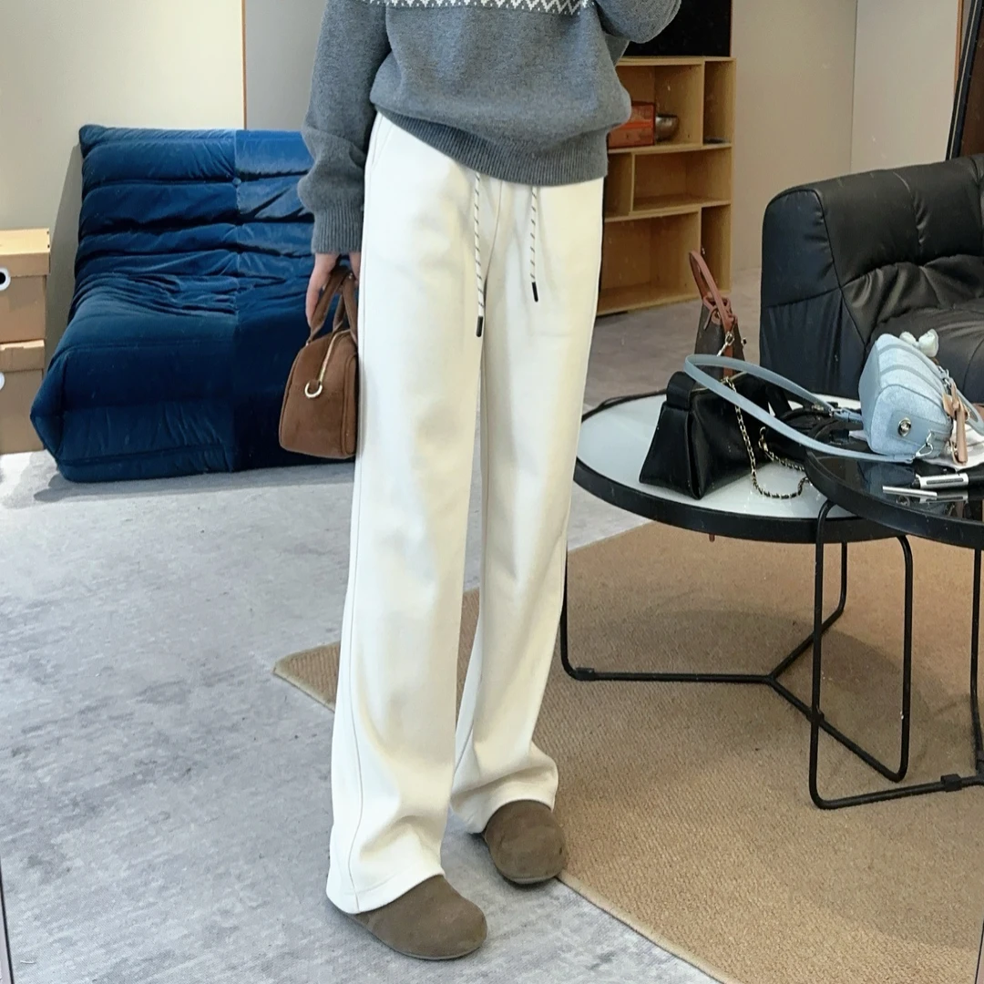 【糯米裤】2024冬新款中腰显瘦百搭加绒毛呢休闲窄版直筒裤 F6829