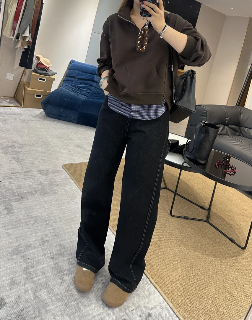 【欧加粒粒】秋季新款小个子显瘦洋气明线黑标设计百搭弯刀裤 N2268