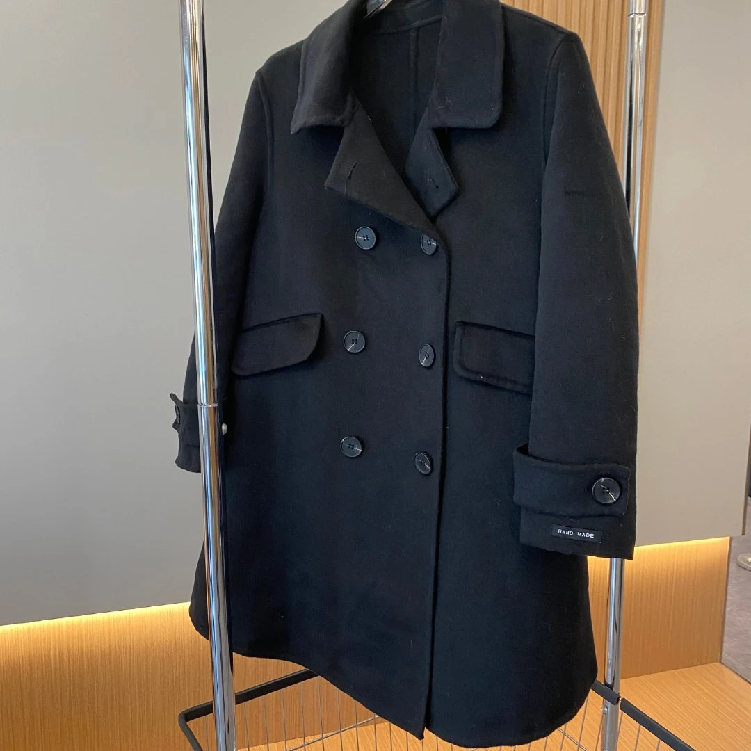 【欧加粒粒定制】口袋双排扣中长双面羊绒  G99997