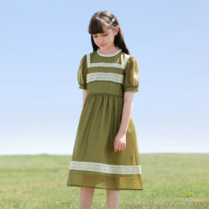 0735女童连衣裙夏季新款天丝公主裙洋气气中大童夏季裙子漂亮