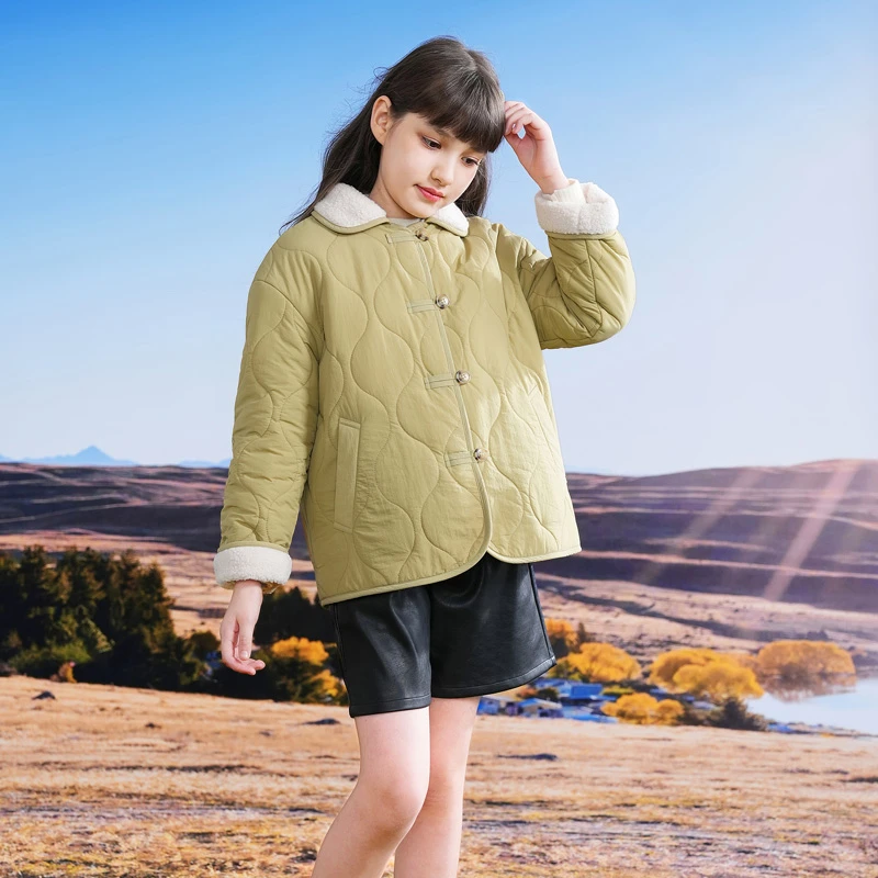 0852女童棉服新款冬季学生校服神器夹棉短外套中大童卡其棉衣童装