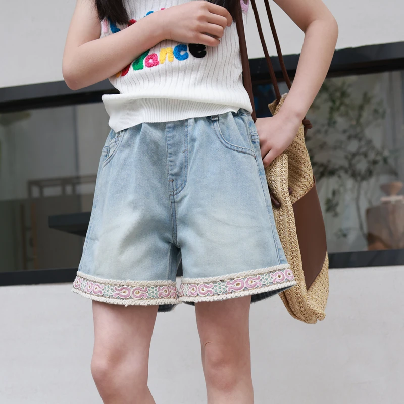 1206女童裤子儿童短裤2024新款夏装翻边高腰牛仔短裤女孩休闲裤子