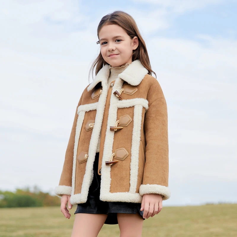 1674女童秋冬款外套新款儿童洋气时髦加绒加厚短穿中大童毛毛童装