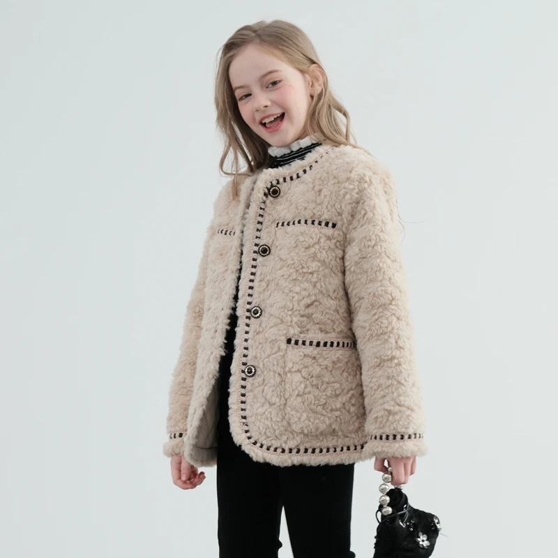 41041女童小香风毛毛外套儿童短款2023秋冬新款洋气大童外套百搭