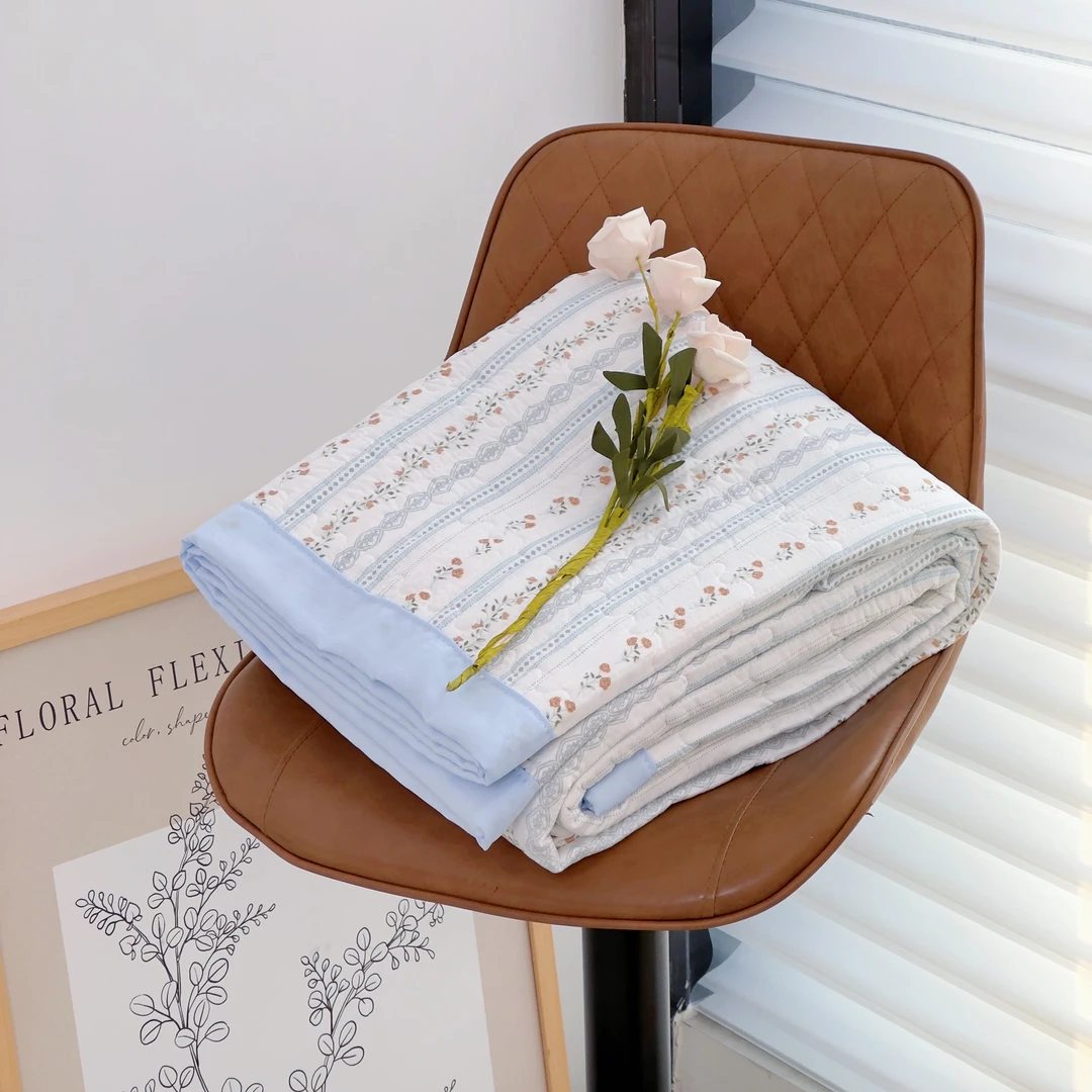 【京かわ会社】A类云纱棉床盖 200*230cm 蓝色花藤