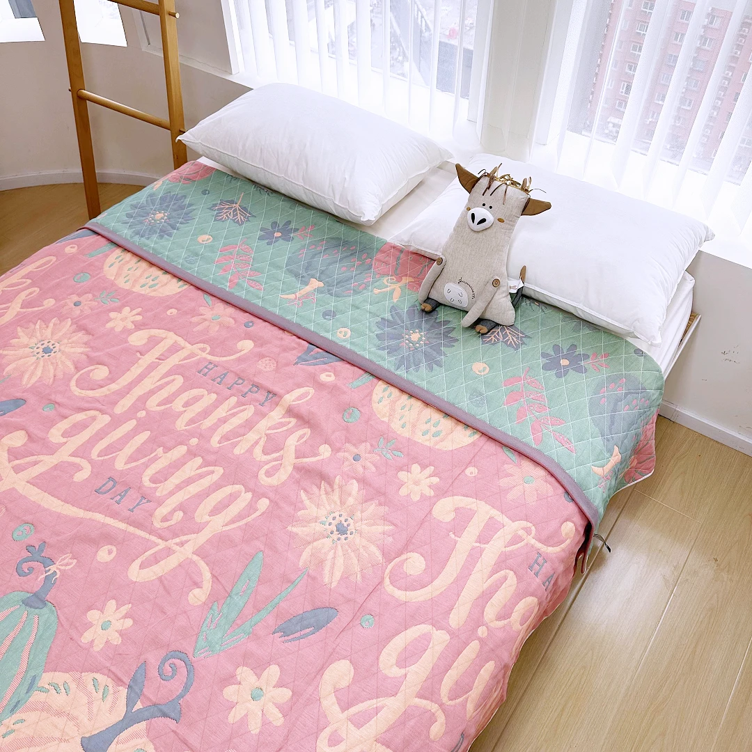 【京かわ会社】四季通用水洗棉多功能盖毯 200*230cm 开心南瓜