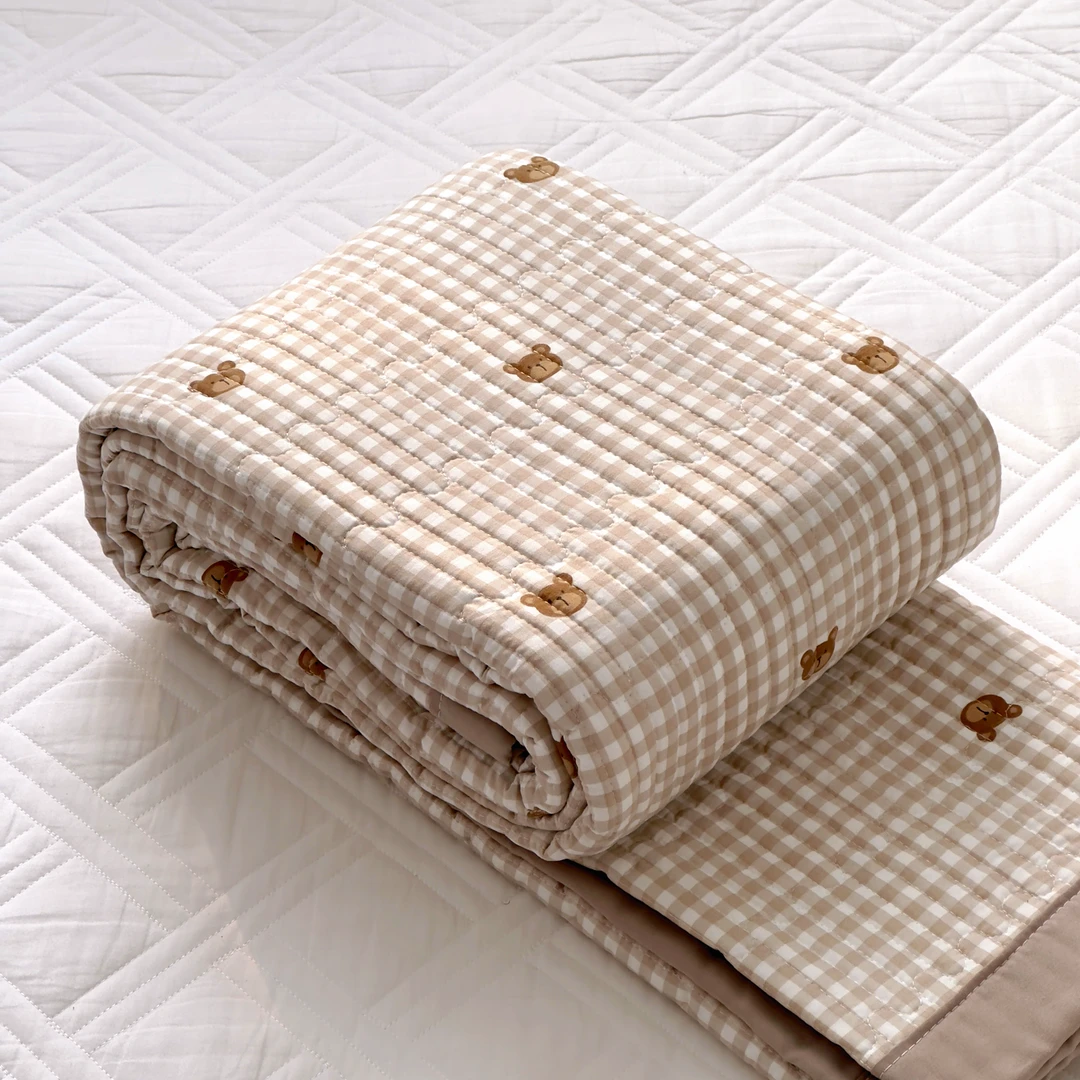 【京かわ会社】A类云纱棉床盖 200*230cm 格子小熊