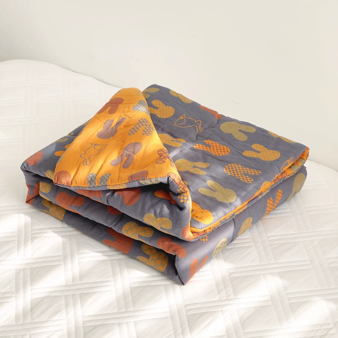 【京かわ会社】纯棉双层纱冬被120*150cm 蓝色好多兔