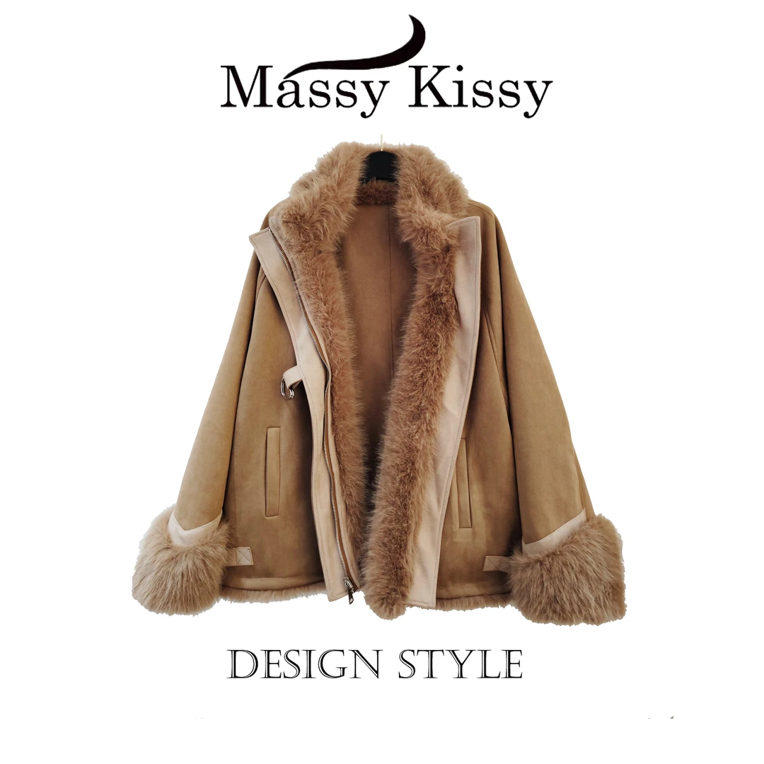 秋冬季2024新款中长款皮毛一体两面穿麂皮绒环保毛高端大气外套女