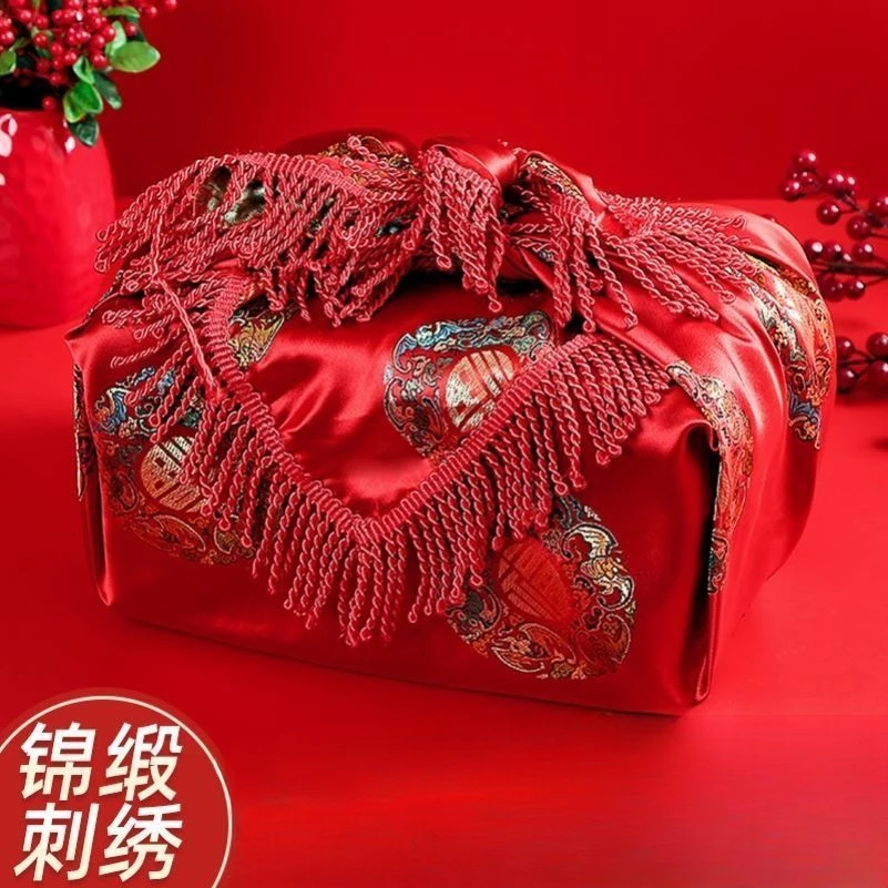 女方结婚用品新娘嫁妆红布喜品大全包袱皮喜盆包裹布中式婚礼道具