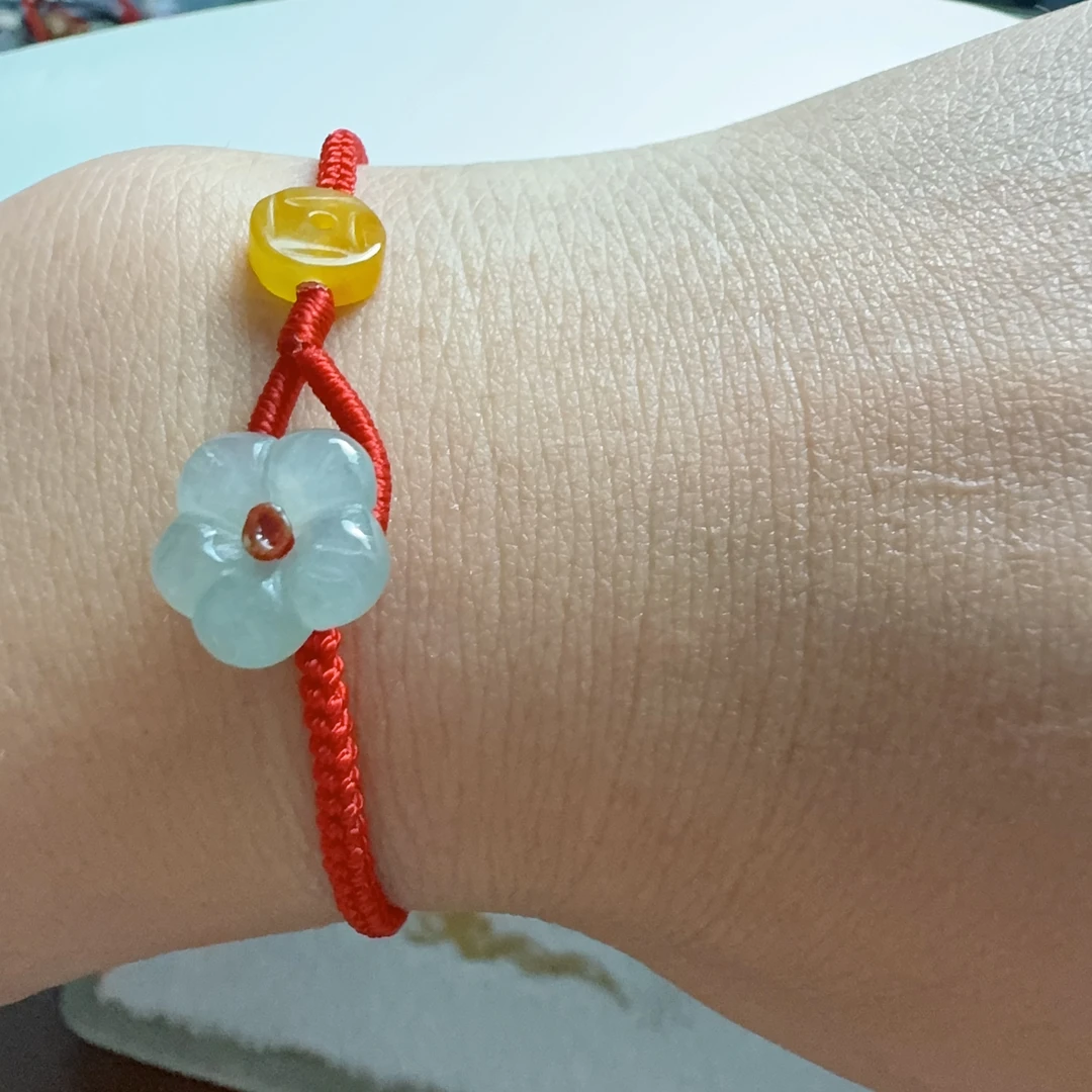 A货翡翠小花 纯手工编织简约精致有钱花款手绳（下单备注手围）红色