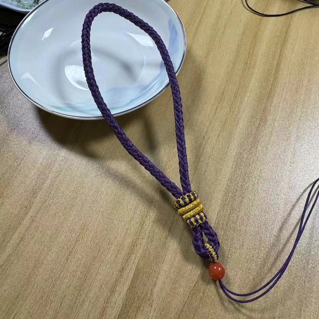 纯手工编织  12股编4.0mm粗细南红顶珠手把件挂绳