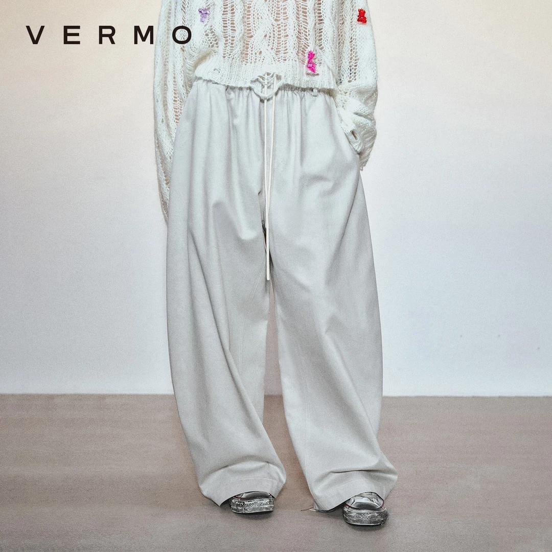 VERMO “轻松自我” 天丝棉舒适好穿阔腿香蕉弧型休闲裤V6377