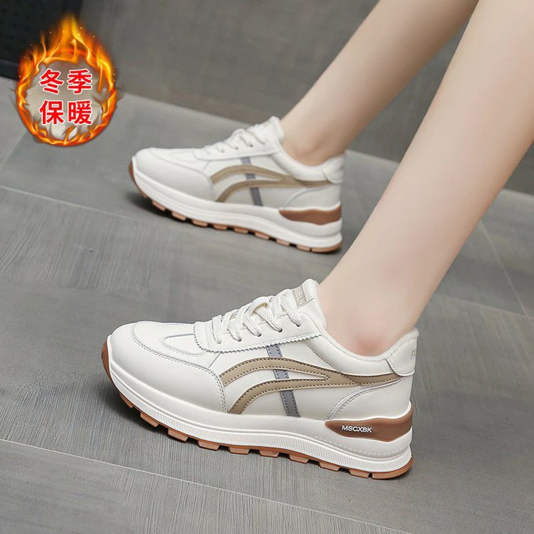 加绒小白鞋秋冬款厚底休闲女鞋潮流运动鞋保暖软底阿甘鞋跑步鞋