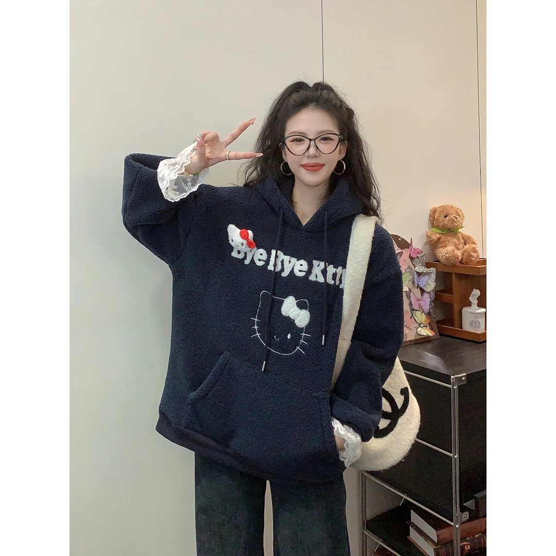 【拜拜柯蒂】多多2024秋冬新款（含胸针）深冬款加厚绒撞色连帽卫衣女