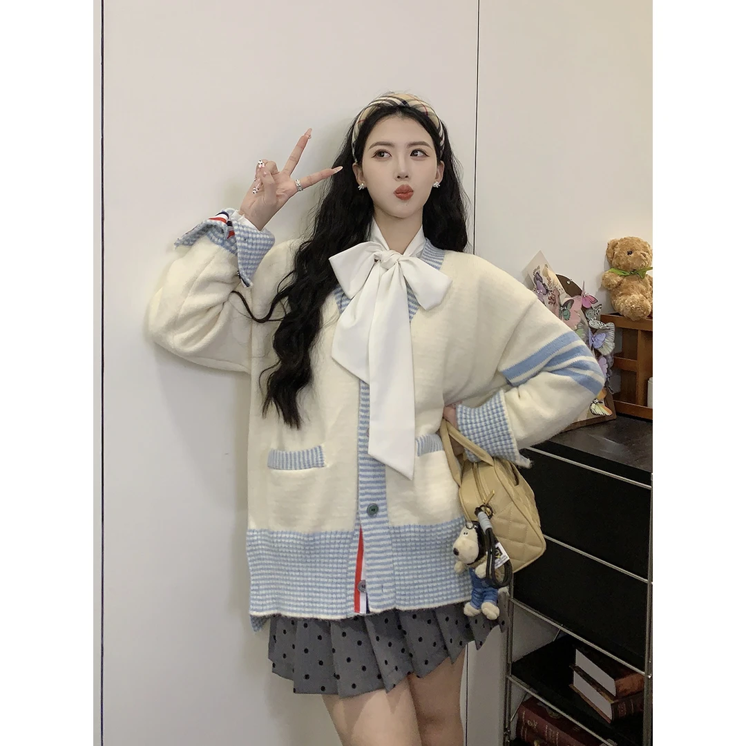 【美高留子】多多2024秋冬新款长袖复古条纹狗狗学院风毛衣针织开衫