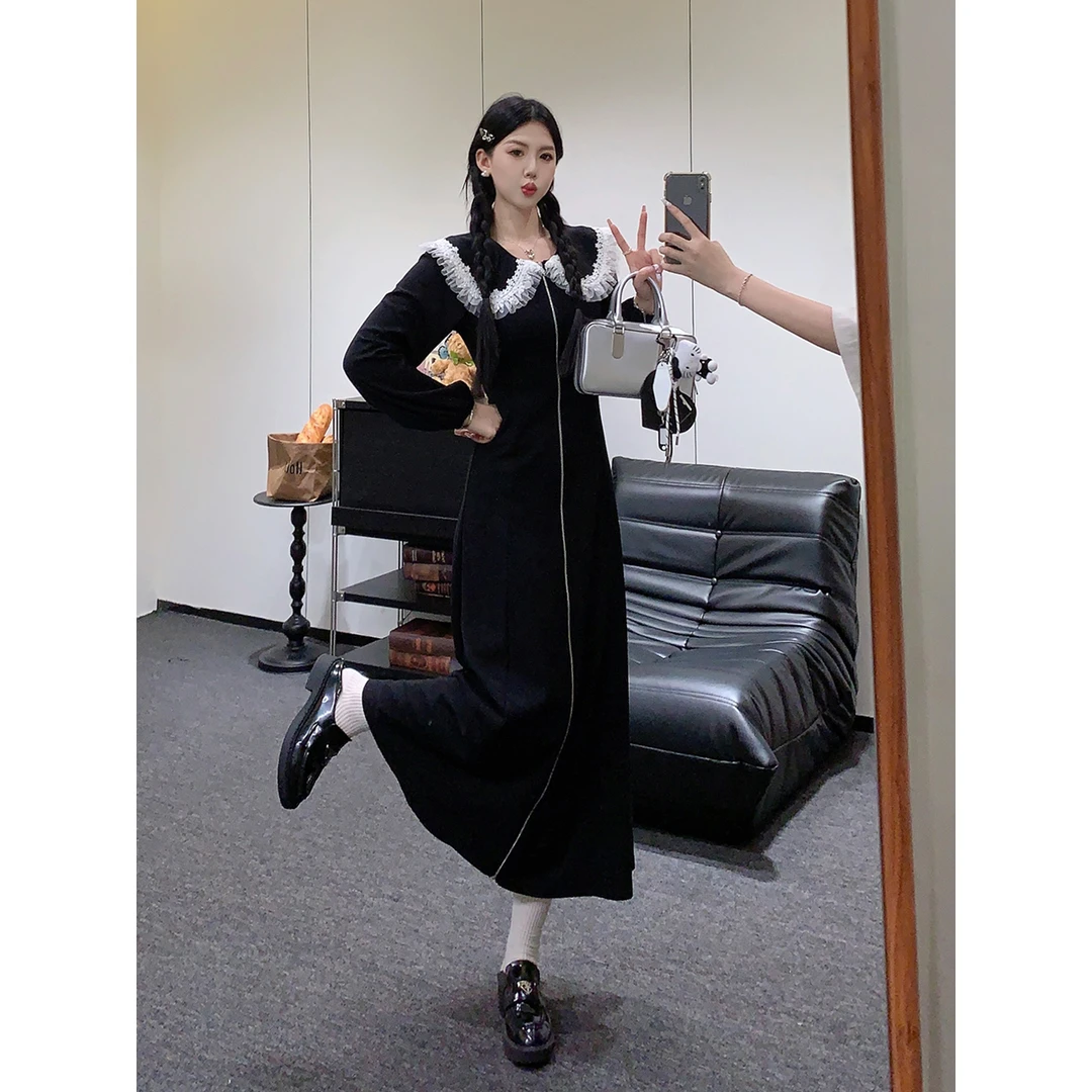 【古堡人鱼裙】多多2024秋季新款梨形遮胯显瘦拉链娃娃领连衣裙女