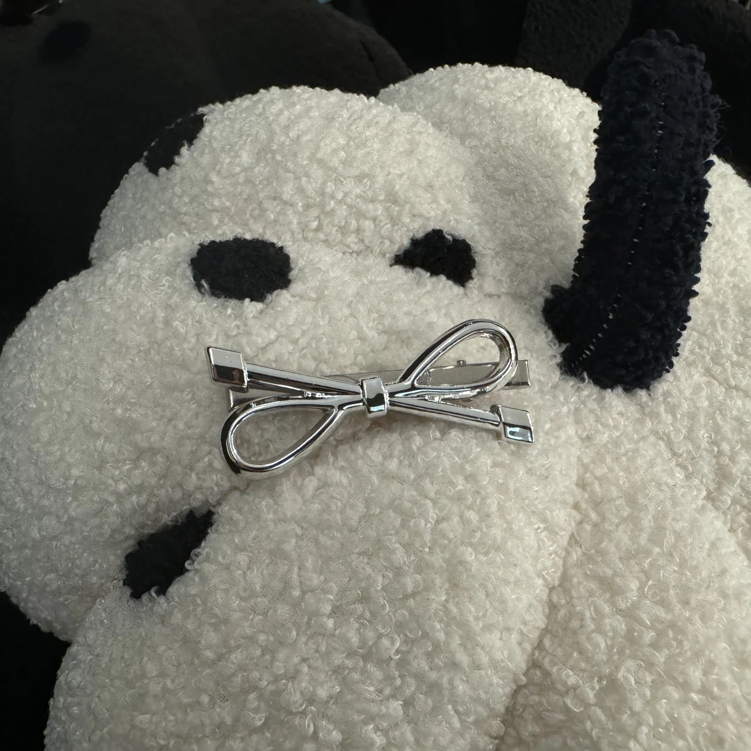 多多同款设计感百搭学生时尚甜美银色简约蝴蝶结发夹装饰头饰女