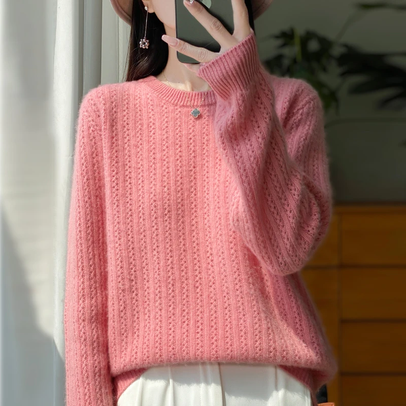重磅加厚~100纯羊毛衫女款一线成衣圆领纯色时尚针织打底衫毛衣