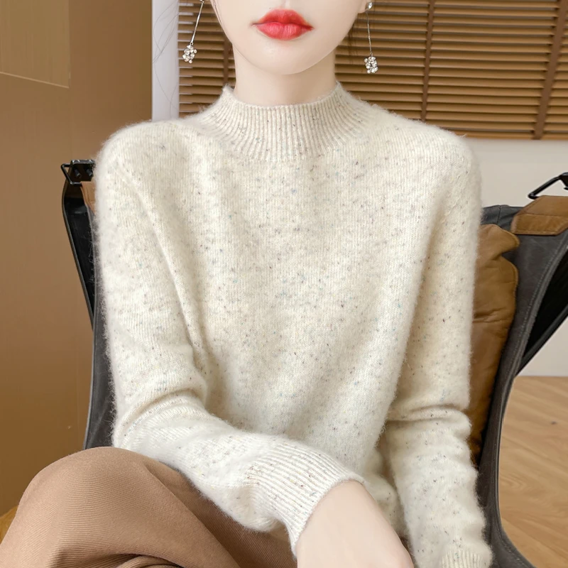 超软糯~一线成衣100纯羊毛衫半高领七针加厚点子纱针织羊毛打底衫