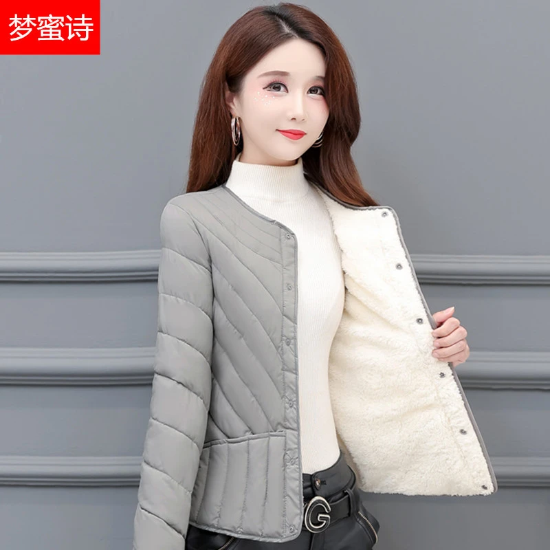 梦蜜诗棉服内胆女士圆领短款加绒加厚修身保暖潮流时尚秋冬季外套