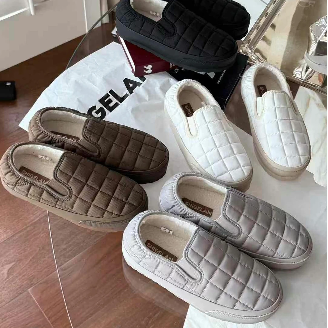 诗歌兰女鞋2024冬季新款羽绒布厚底加绒保暖奶奶鞋单鞋296-78