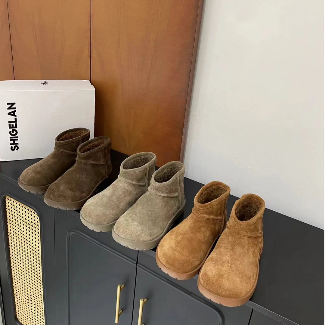 诗歌兰雪地靴女2024冬季厚底保暖短筒棉靴2805-75