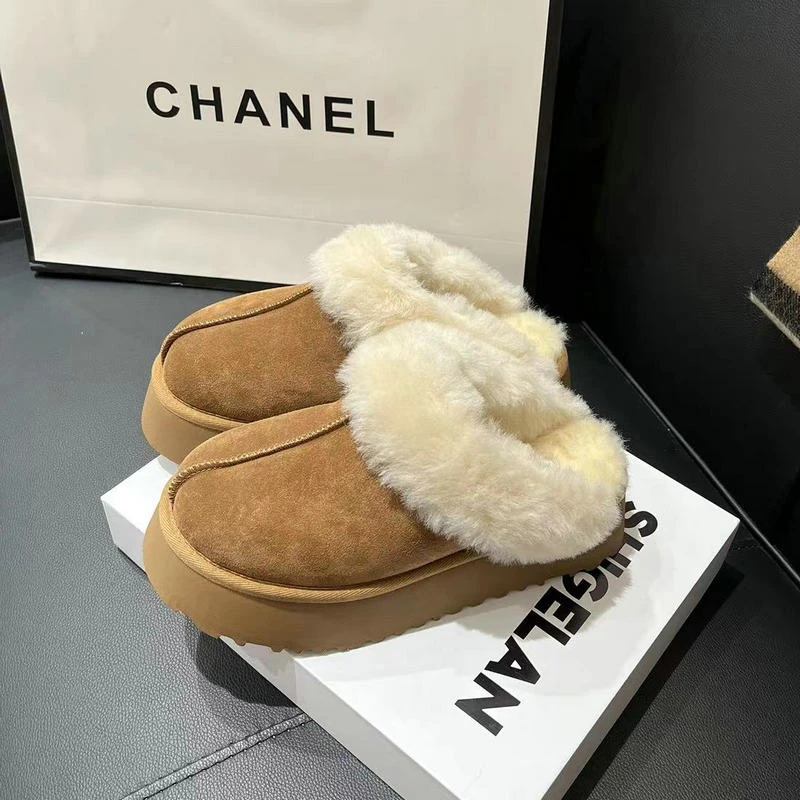 诗歌兰厚底包头毛毛拖鞋女2023年冬季新款加绒雪地靴棉鞋