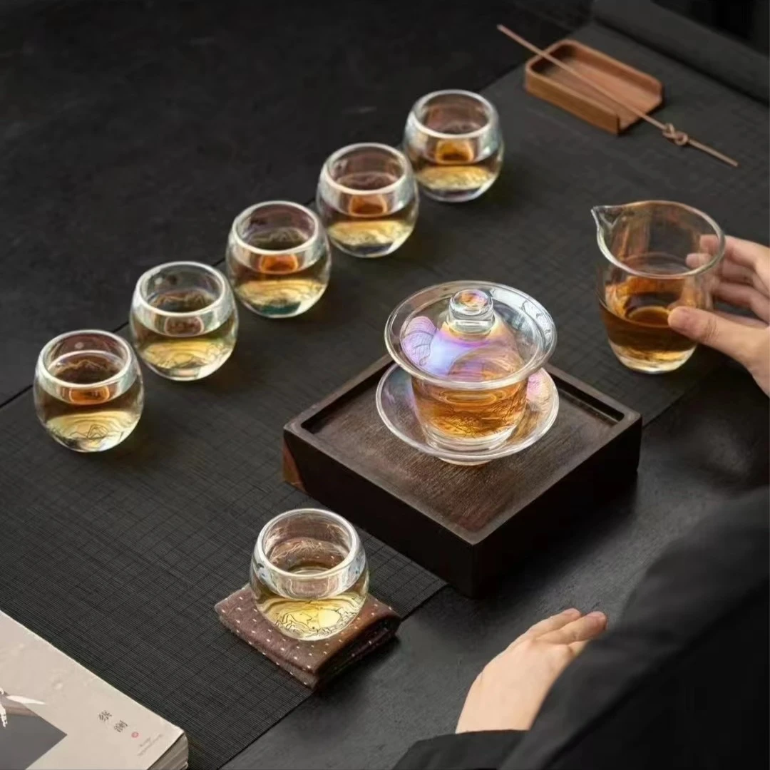 璃斓堂高端琉璃茶具套装轻奢透明加厚盖碗茶杯茶碗家用耐热礼盒装
