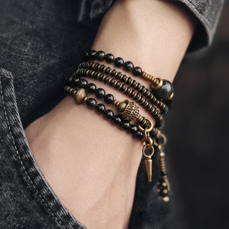 黄铜手链 原创设计多层手链 简约复古个性情侣手饰串珠手串女