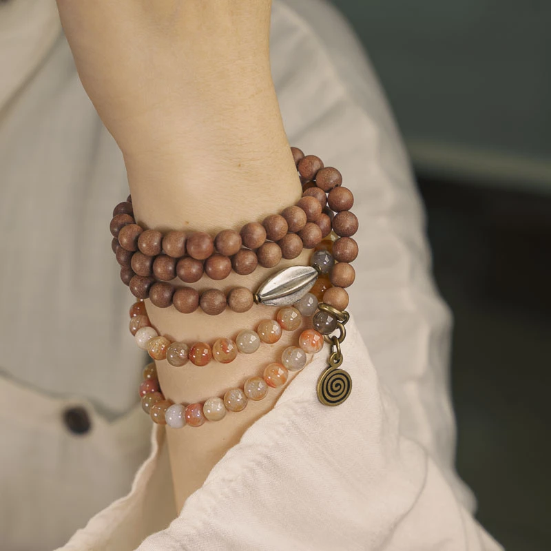 黄铜木质手链 原创民族风复古多层手串女 个性木质手链项链款配饰