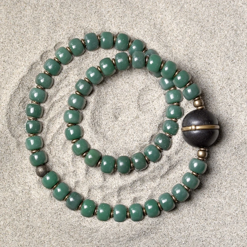 黄铜手链 非鱼之家手链潮男 简约复古木珠手工双圈配饰手饰品手串