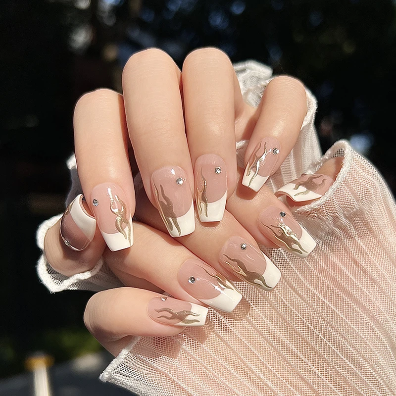 『热恋烧心』j法式波点钻饰金属美甲贴片免烤拆卸纯手工穿戴甲定制