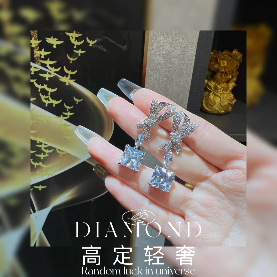 铜合金耳饰 「贝里丝小姐」925银针复古小众全微镶立体蝴蝶结耳环
