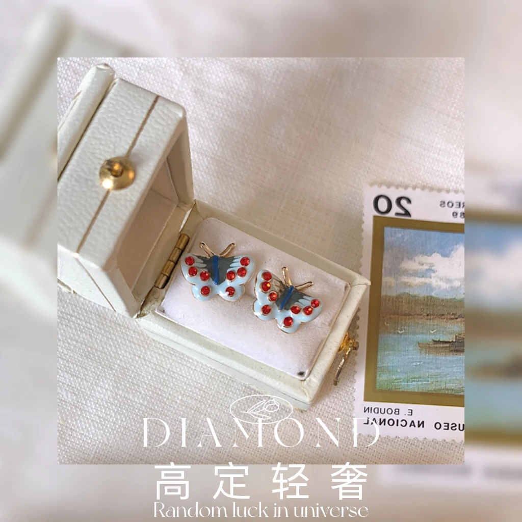 铜合金耳饰 「蓝色蝴蝶岛」925银针小蝴蝶耳钉女小众高级感3339