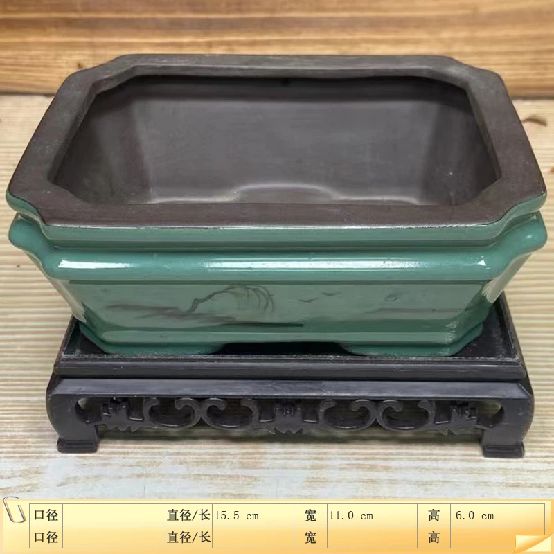 WL青瓷手绘垂柳四方小花盆